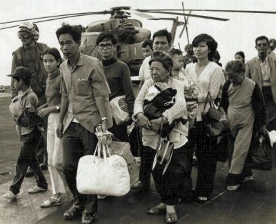 Vietnamese refugees on U.S. aircraft carrier