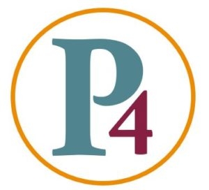 P4 logo in colors orange maroon and teal