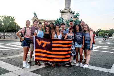 Students pose for a photo in Budapest